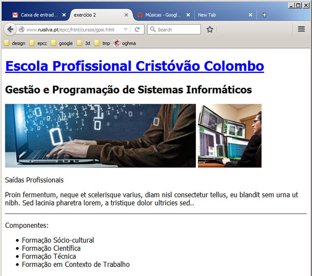 cursos da escola