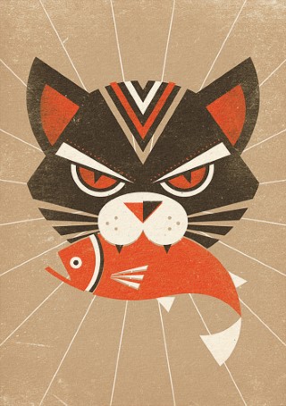 gato com peixe na boca